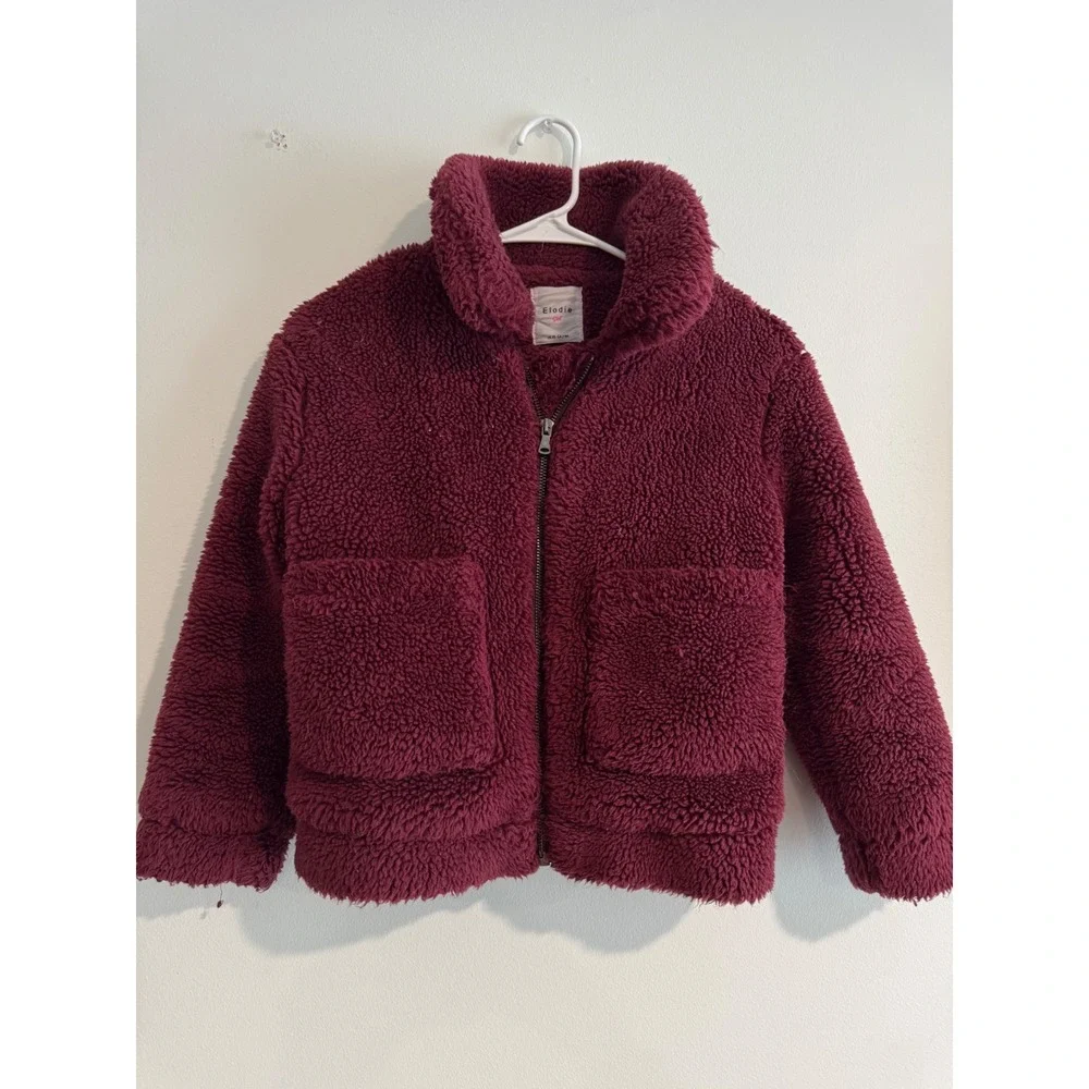 Fall Elodie Sherpa Fleece Zip Up Jacket Girls XS 7-8 Burgundy Faux Shearling